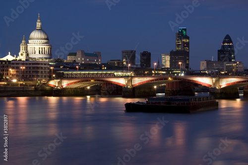 Bridge Blackfriars with St.Paul, Gherkin, Thames at night. photo