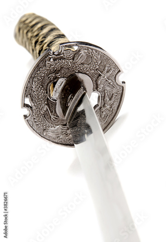 samurai katana sword, sharp steel isolated