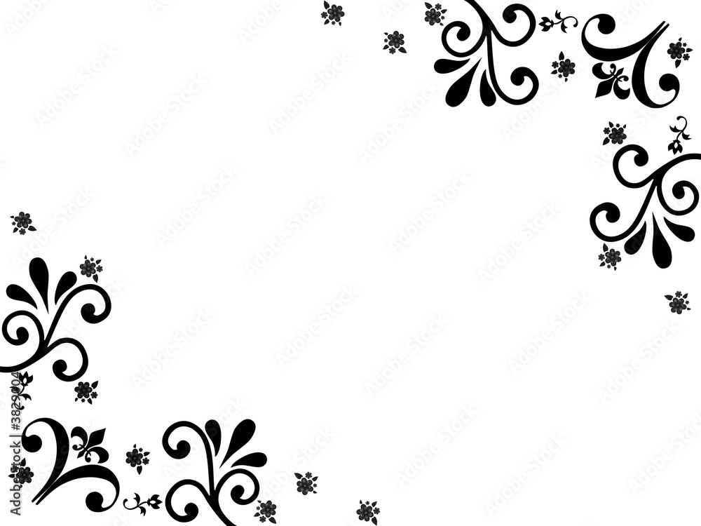 black flower ornate on white background.