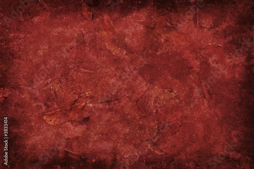 Red grunge background with leaves.