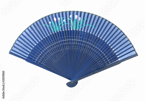 Blue Asian fan, isolated on white background