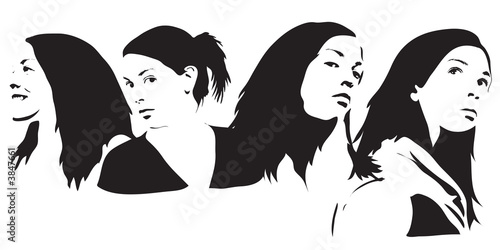 four female black and white silhouettes