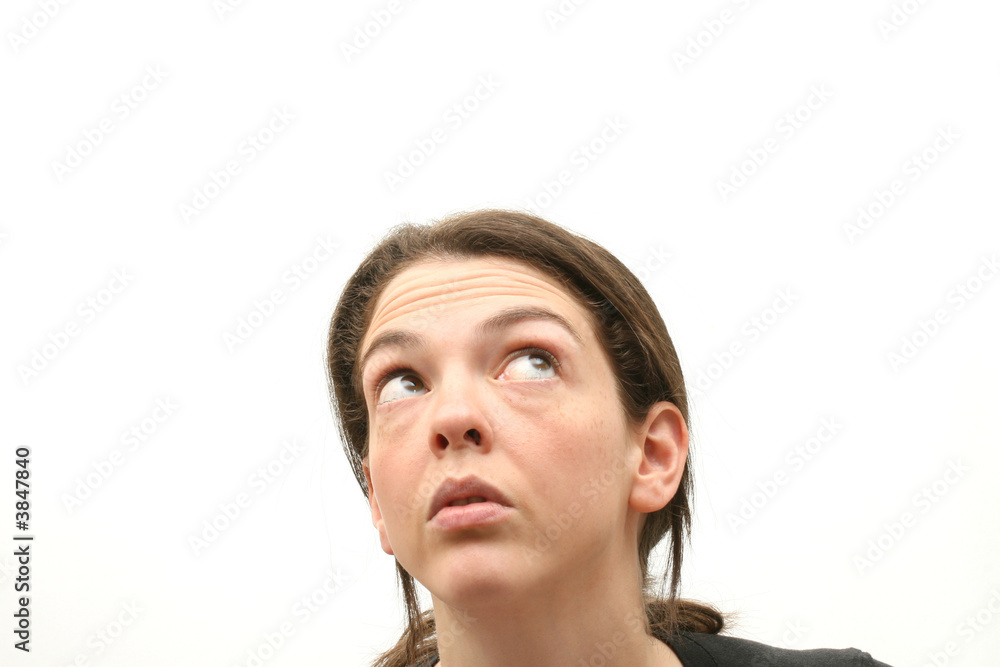 Obraz premium Thinking woman. Isolated over white