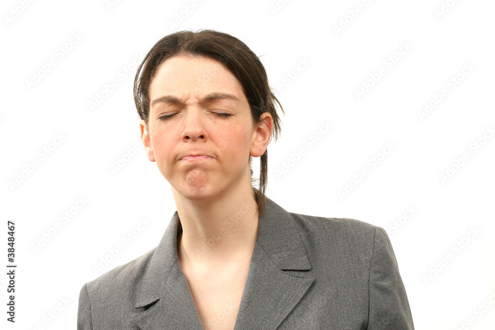 Stressed business woman in a suit isolated over white background Stressed business woman in a suit isolated over white background