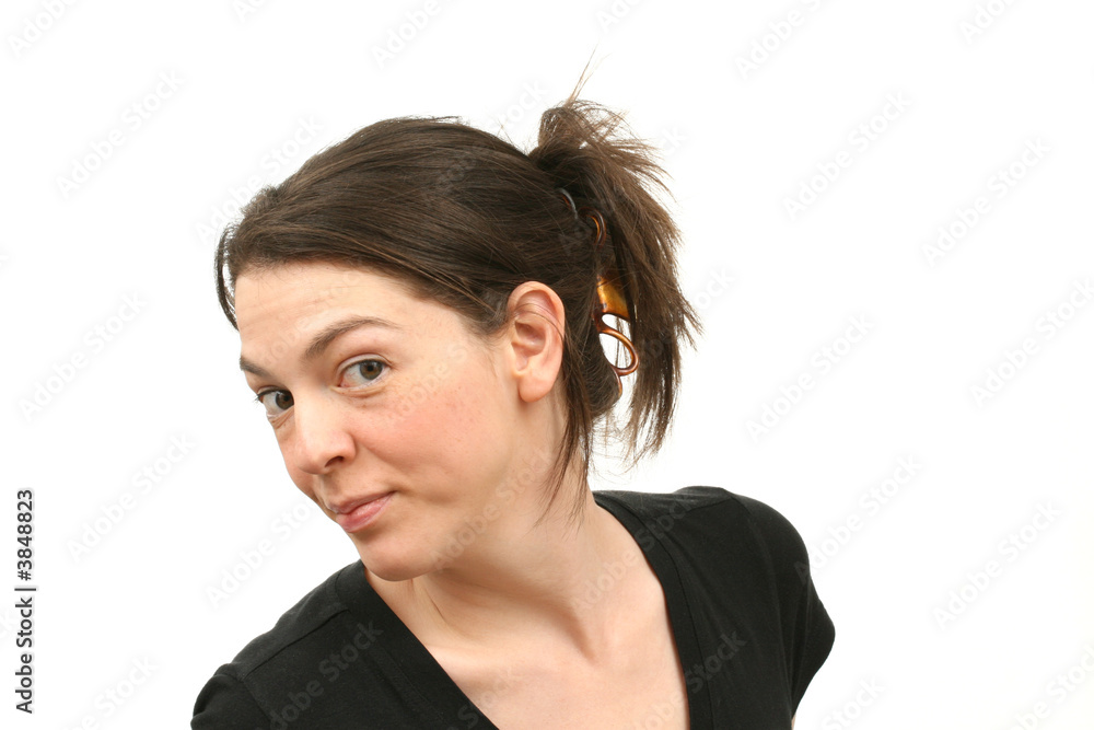Fototapeta premium Smiling woman isolated over white