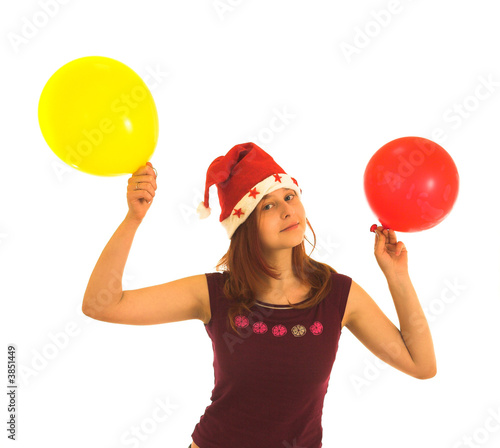 girl with Santa's hat and balloons on white background © Vasiliy Koval