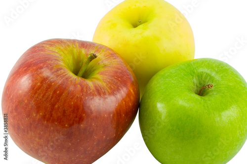 the three full apples on white background