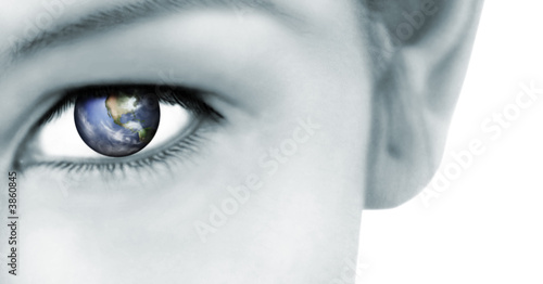 Rendered earth reflected in her eye