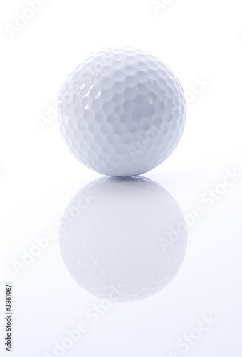 Golf ball with reflection on white and grey background
