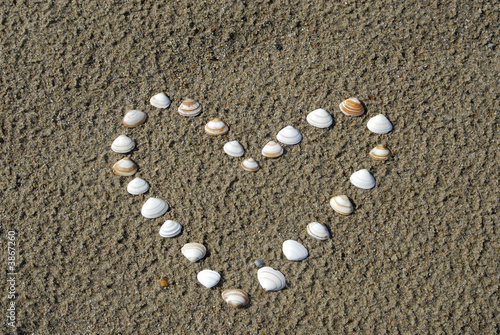 coeur en coquillage sur la plage