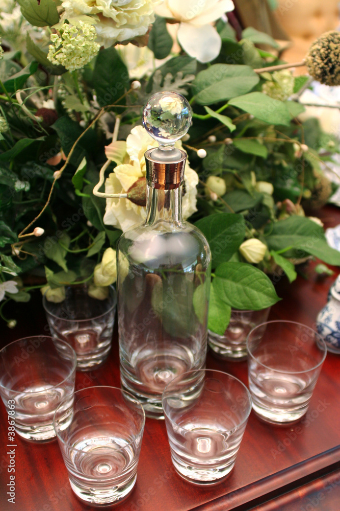 crystal set from drink cups on table