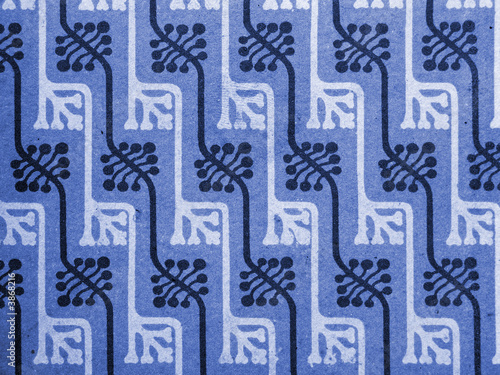 Vintage wallpaper in blue, pattern with floral buds