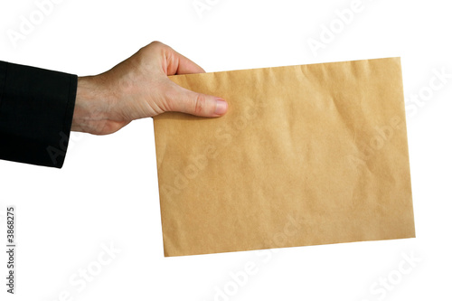 Hand with mail on white background