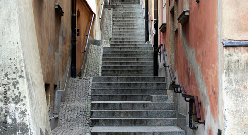 A narrow alley and stairway in Warsaw #3869644
