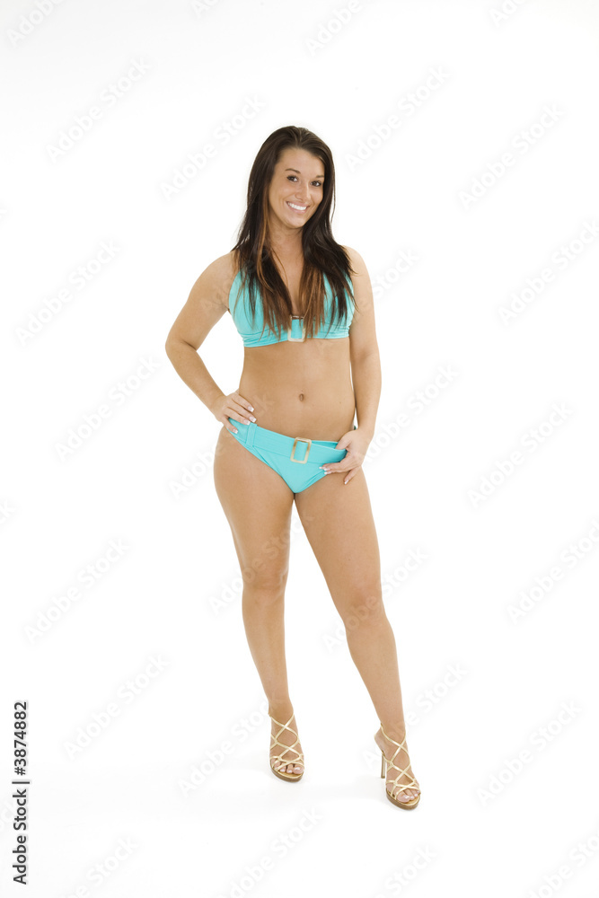Naklejka premium A female caucasian wearing an aqua bikini. 