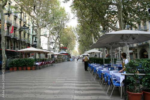 Rambla street in morning. Barcelona, Spain.