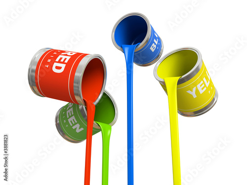 Fototapeta Naklejka Na Ścianę i Meble -  Four banks of multicolored paint 3D rendering