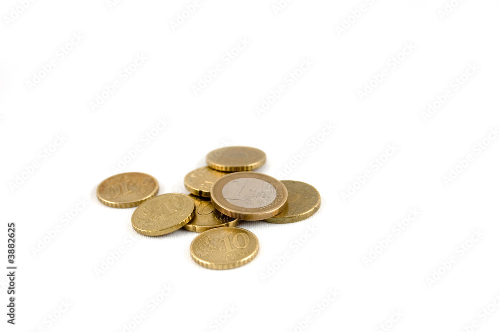 europian coins on a white background europian coins on a white background