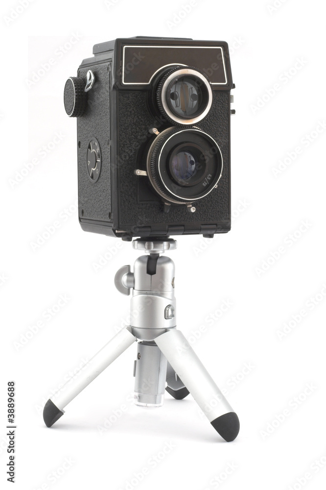 TLR camera on a mini tripod