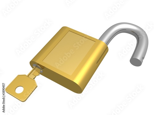 The open lock with key. 3D ...