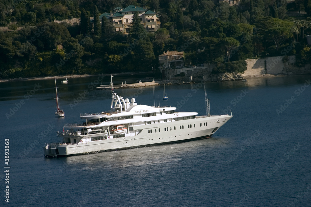 Large luxurious boat on the Mediterranean sea.