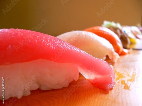 A row of fresh delicious sushi