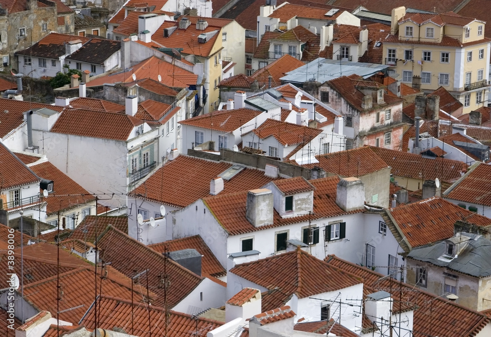 Red rooftops of old district in Lisbon, Portugal