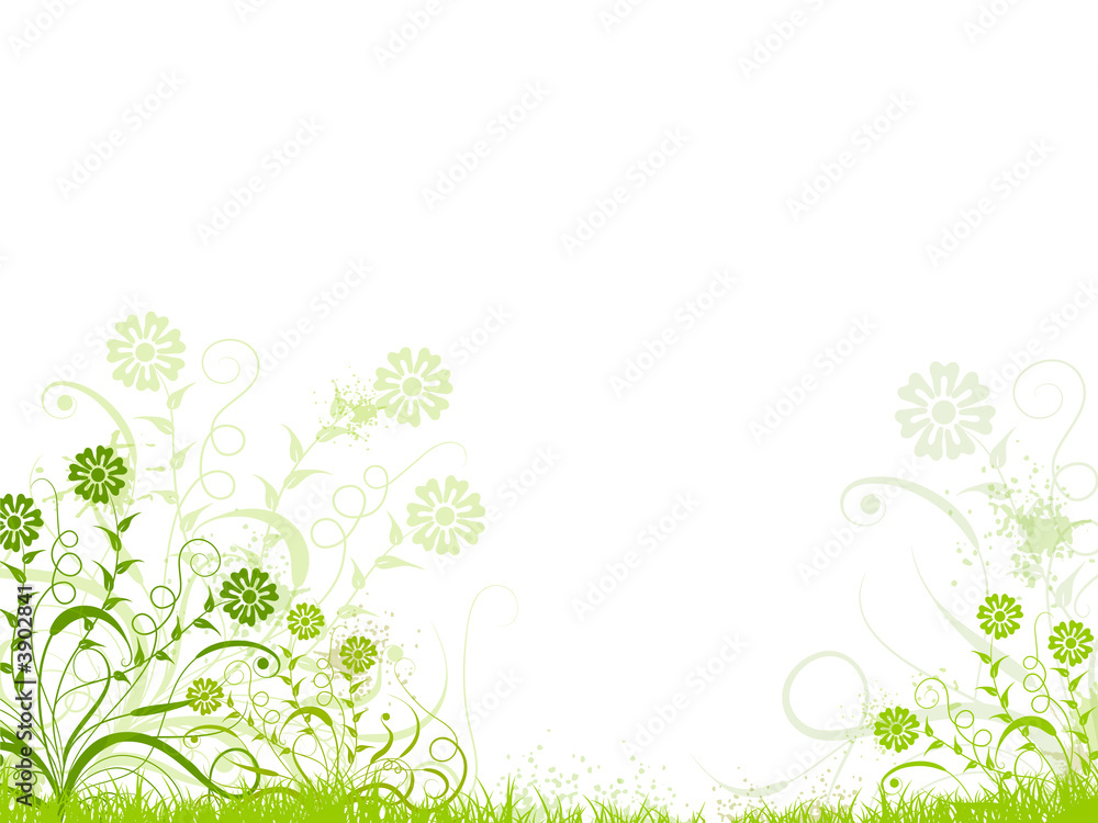 abstract green floral with splash stain 