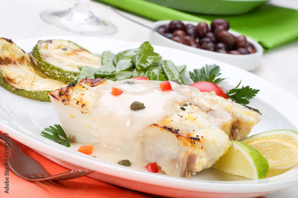 Grilled halibut with capers and pepper sauce Grilled halibut with capers and pepper sauce
