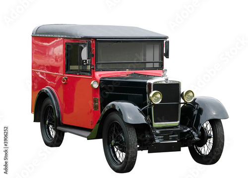Vintage red delivery van, isolated. With clipping path. © RTimages