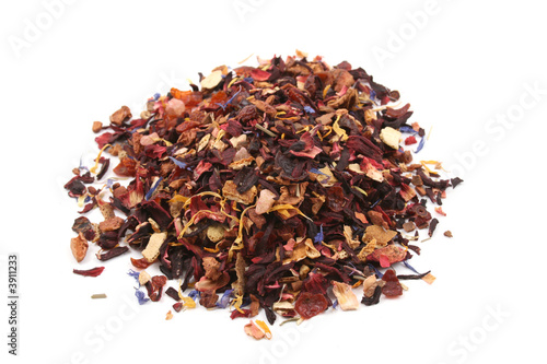 pile of fruity tea isolated on white