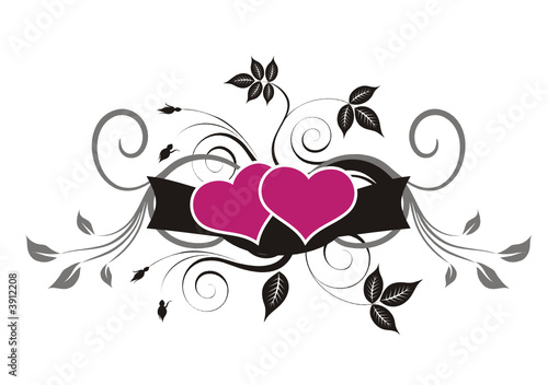 two hearts with a floral background