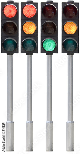 Isolated traffic light on pole in all combinations. Cut and use.
