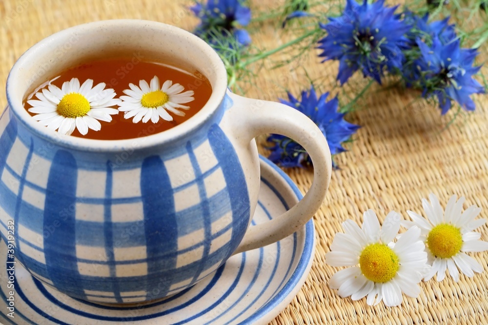 Cup of herbal tea - chamomile and flowers Cup of herbal tea - chamomile and flowers