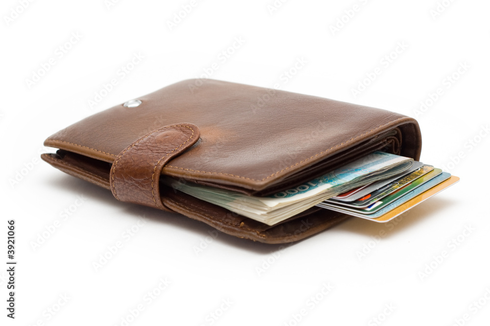 Purse with credit cards on a white background Purse with credit cards on a white background