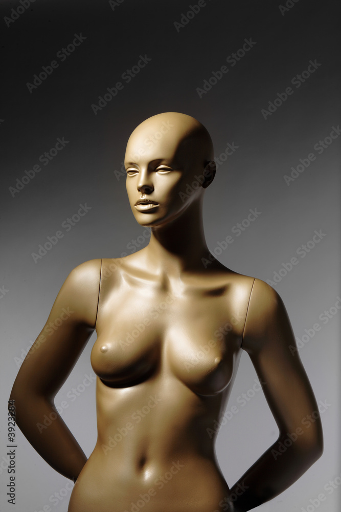 the mannequin standing alone on grey background the mannequin standing alone on grey background
