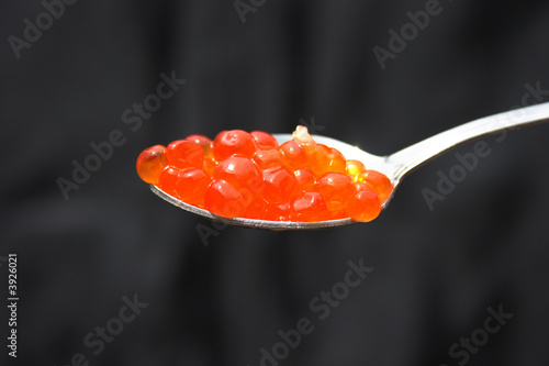 Red caviar in the spoon