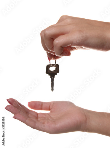 Handing over the keys on white background