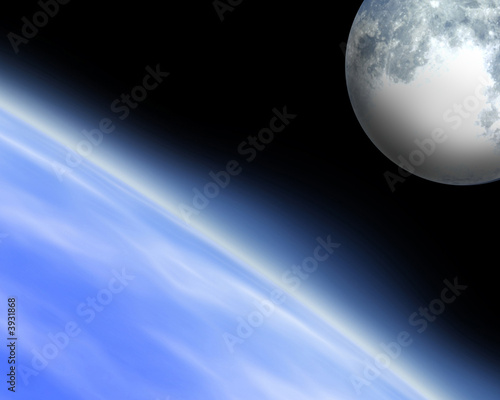 Earth horizon with moon on the background