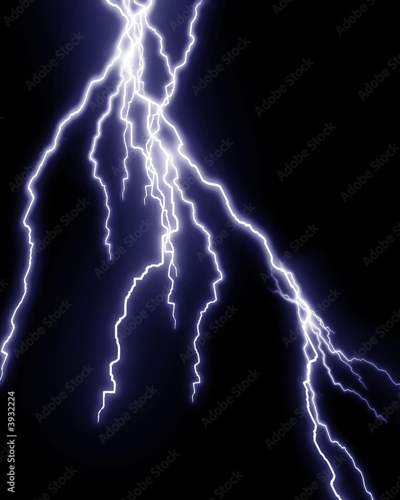 Blue lightning flash on black sky Blue lightning flash on black sky