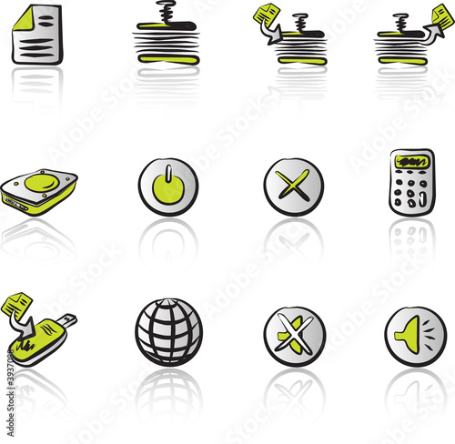 Computer & Data 2 Black & Green icons set