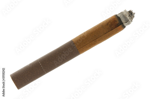 Burned-out little cigar isolated over a white background