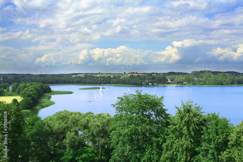 view on a beautiful lake with sailboats