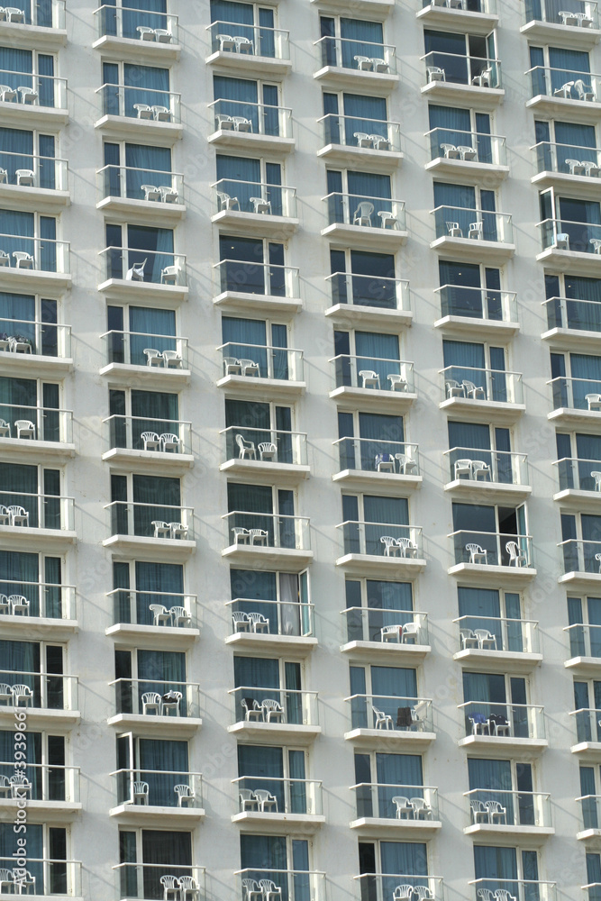 multiple window pattern on hotel facade