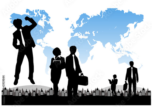 Business team and world