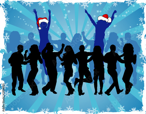 Christmas background with dancing silhouettes, vector