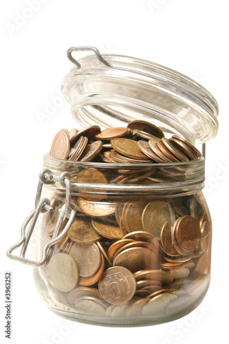 coin money in glass jar