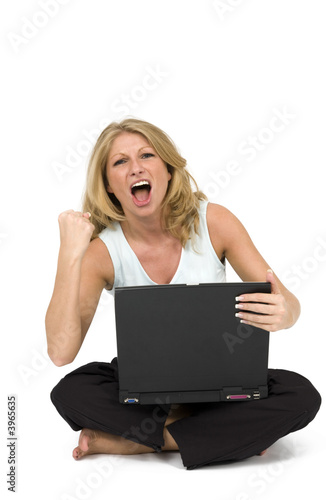 Lucky woman with laptop.