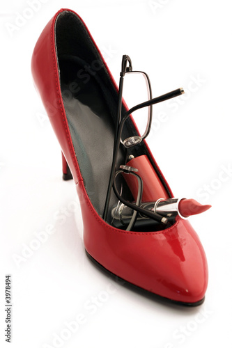 shoe with glasses and lipstick