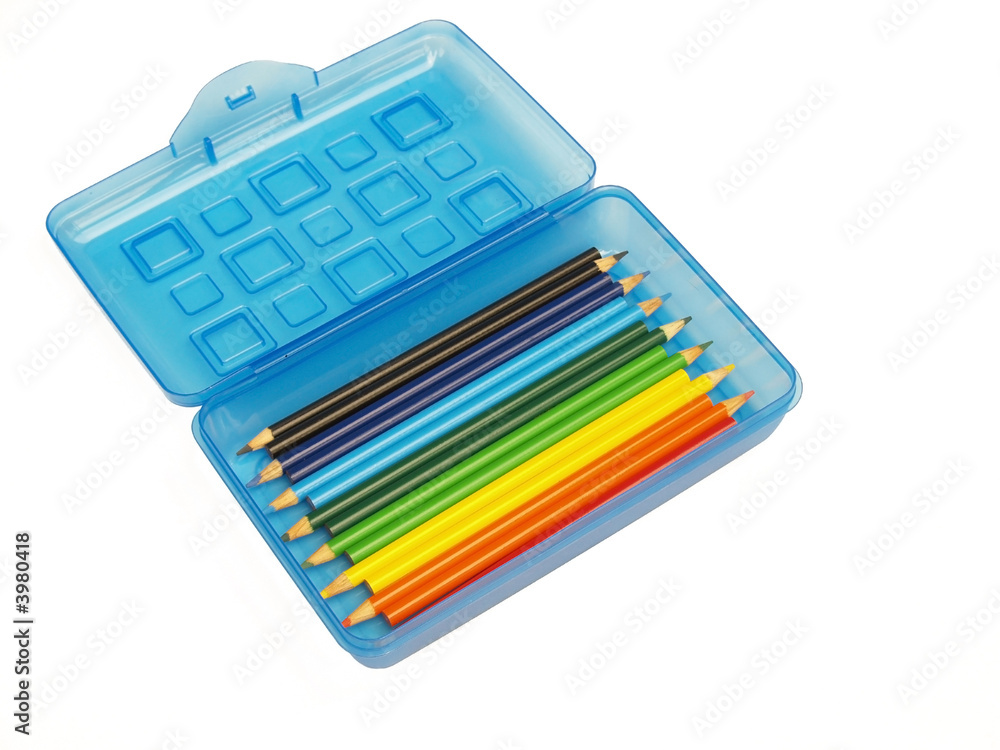 pencil box with colored pencils Stock Photo | Adobe Stock